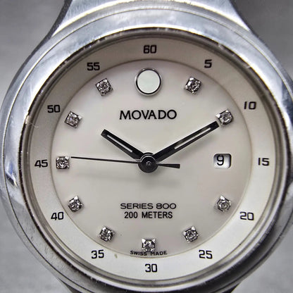 Movado Series 800 Watch Women 29mm MOP Dial Steel Date Diamonds New battery1