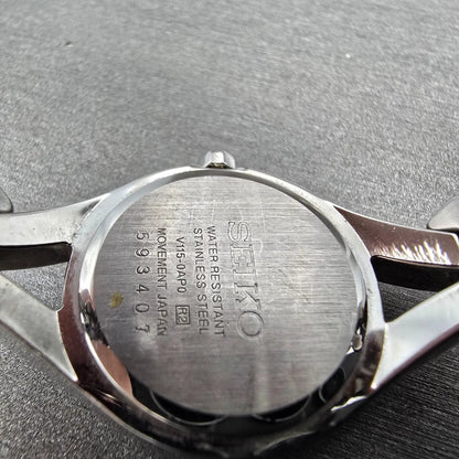 Seiko Solar Watch Women 23mm MOP Dial Silver Tone Round Crystal Bezel Runs9
