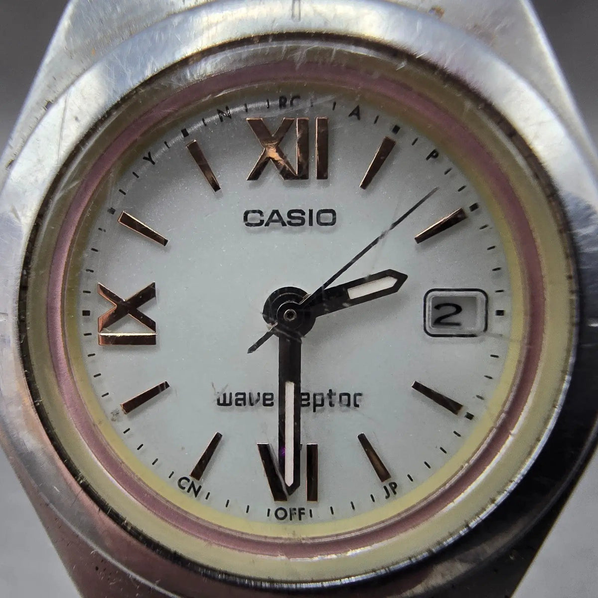 Casio Waveceptor Watch Women 28mm White Dial Silver Tone Date LWQ-10 Works JP1