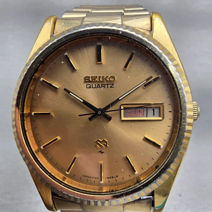 Seiko SQ President Watch Men 36mm Gold Dial Gold Tone Daydate 7123-8059 New Batt1