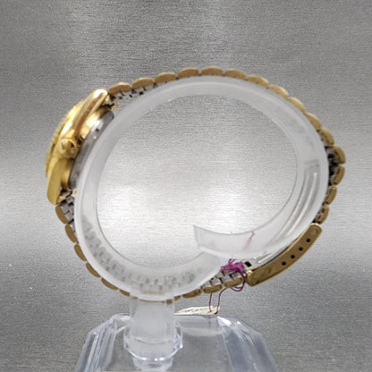 Pulsar President Watch Women 24mm Gold Dial Gold Tone Daydate Round New Batt NOS8