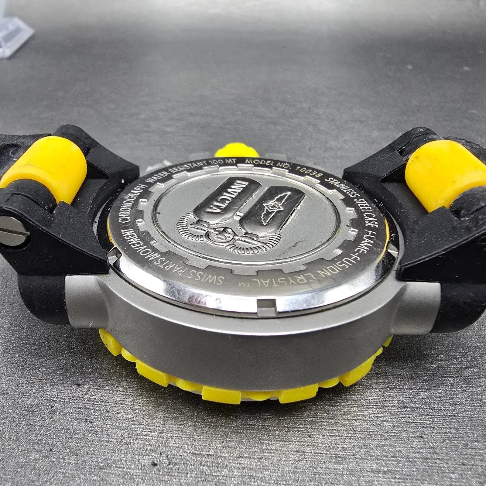 Invicta Chronograph Dive Watch Men 50mm Black Dial Steel Yellow 10038 NewBatt JK8