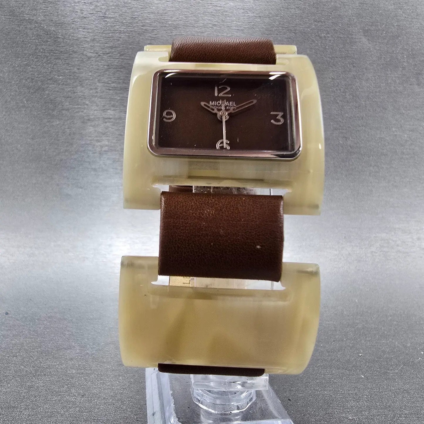 Michael Kors Watch Women 36mm Brown Dial Tan Tone Rectangle MK-4001 New Battery6