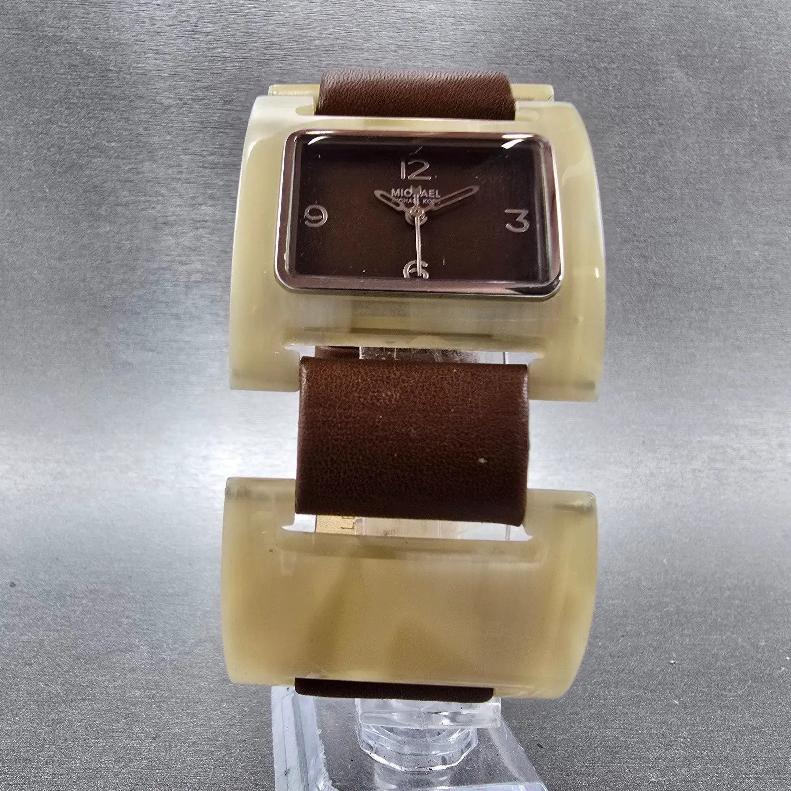 Michael Kors Watch Women 36mm Brown Dial Tan Tone Rectangle MK-4001 New Battery6