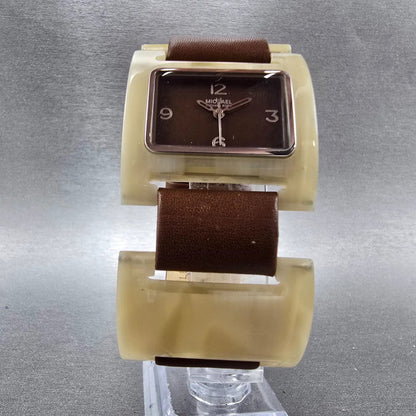 Michael Kors Watch Women 36mm Brown Dial Tan Tone Rectangle MK-4001 New Battery6