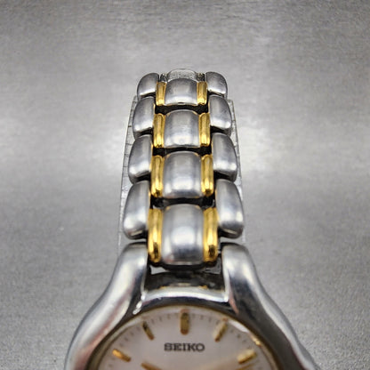 Seiko SQ 50 Watch Women 25mm White Dial Two Tone Date 7n820301 New Battery5