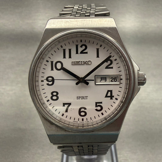 Seiko Spirit Watch Men 34mm White Dial Silver  Daydate Round 7N43-7B70 New Batt0