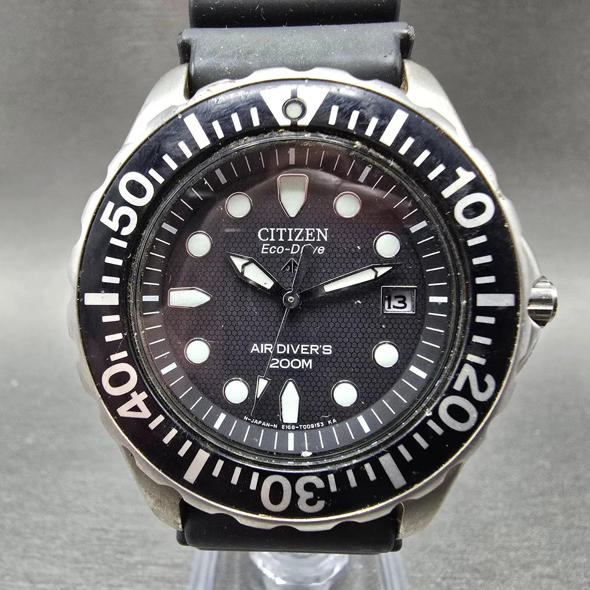 Citizen Eco-Drive Dive Watch Men 40mm Black Dial Steel Date E168-T005446 Runs0