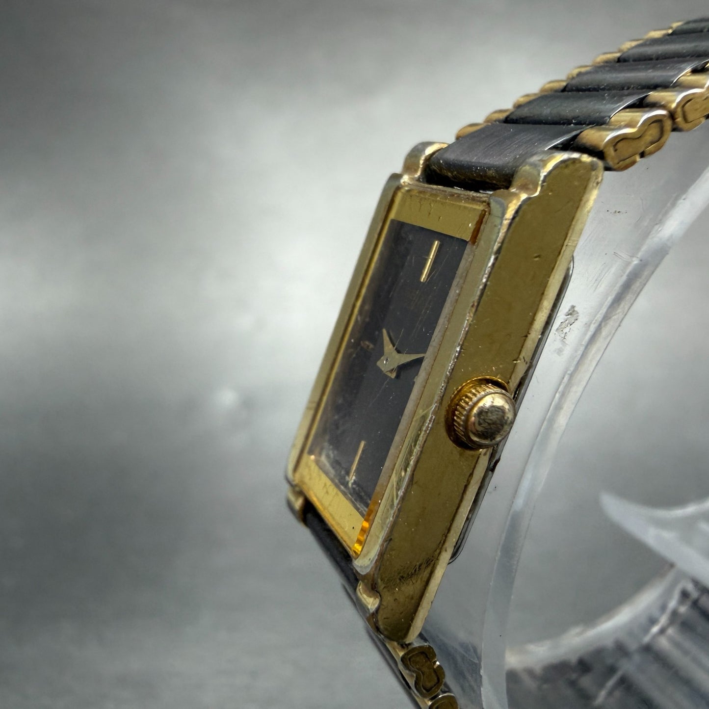 Seiko Tank Watch Women 13mm Black Dial Black & Gold Tone 1E20-551H New Battery 42