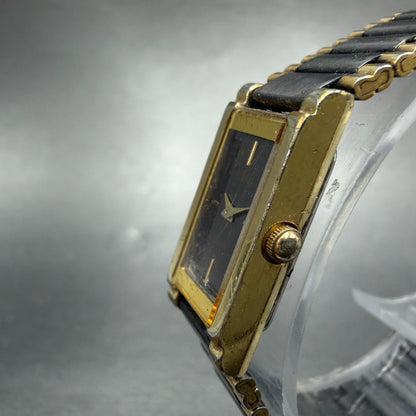 Seiko Tank Watch Women 13mm Black Dial Black & Gold Tone 1E20-551H New Battery 42