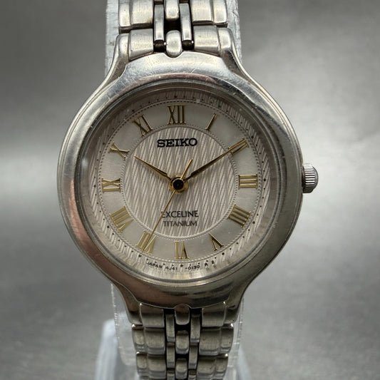 Seiko Exceline Watch Women 24mm Silver Dial Titanium Round 4J41-0070 New Battery0