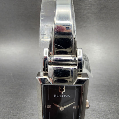Bulova Tank Watch Women 18mm Black MOP Dial Steel Rectangle 96P209 New Battery