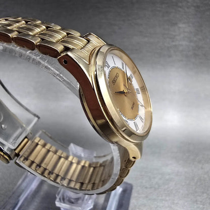 Seiko Watch Women 24mm Gold Dial Gold Tone Date Round 7N82-0GM0 New Battery3