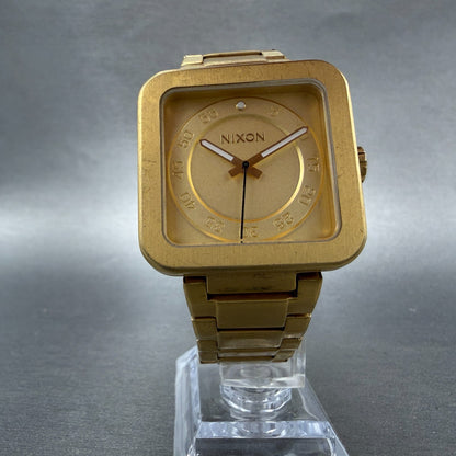 Nixon The Riot Watch Men 36mm Gold Dial Gold Tone Square New Battery5