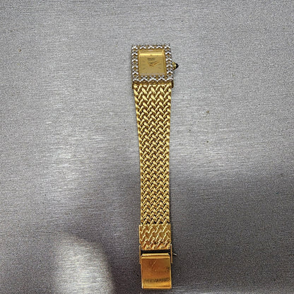 Seiko Tank Watch Women 15mm Gold Dial Gold Tone Rectangle 1F20-5A89 New Batt