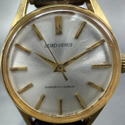 Seiko Venus Watch Women 23mm Silver Dial Gold Tone Round Manual 1904-0010 Runs1