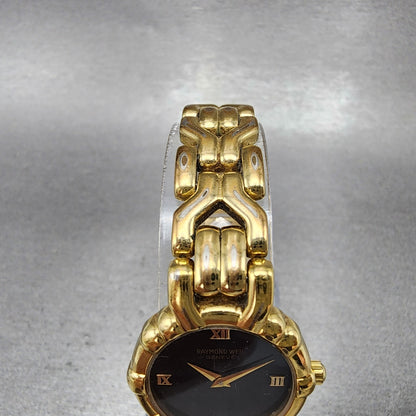 Raymond Weil Watch Women 24mm Black Dial Gold Plated Round 3747 New Battery4