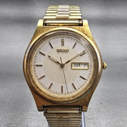 Seiko Watch Men 37mm Ivory Dial Gold Tone Daydate Round 7N43-8A20 New Battery0