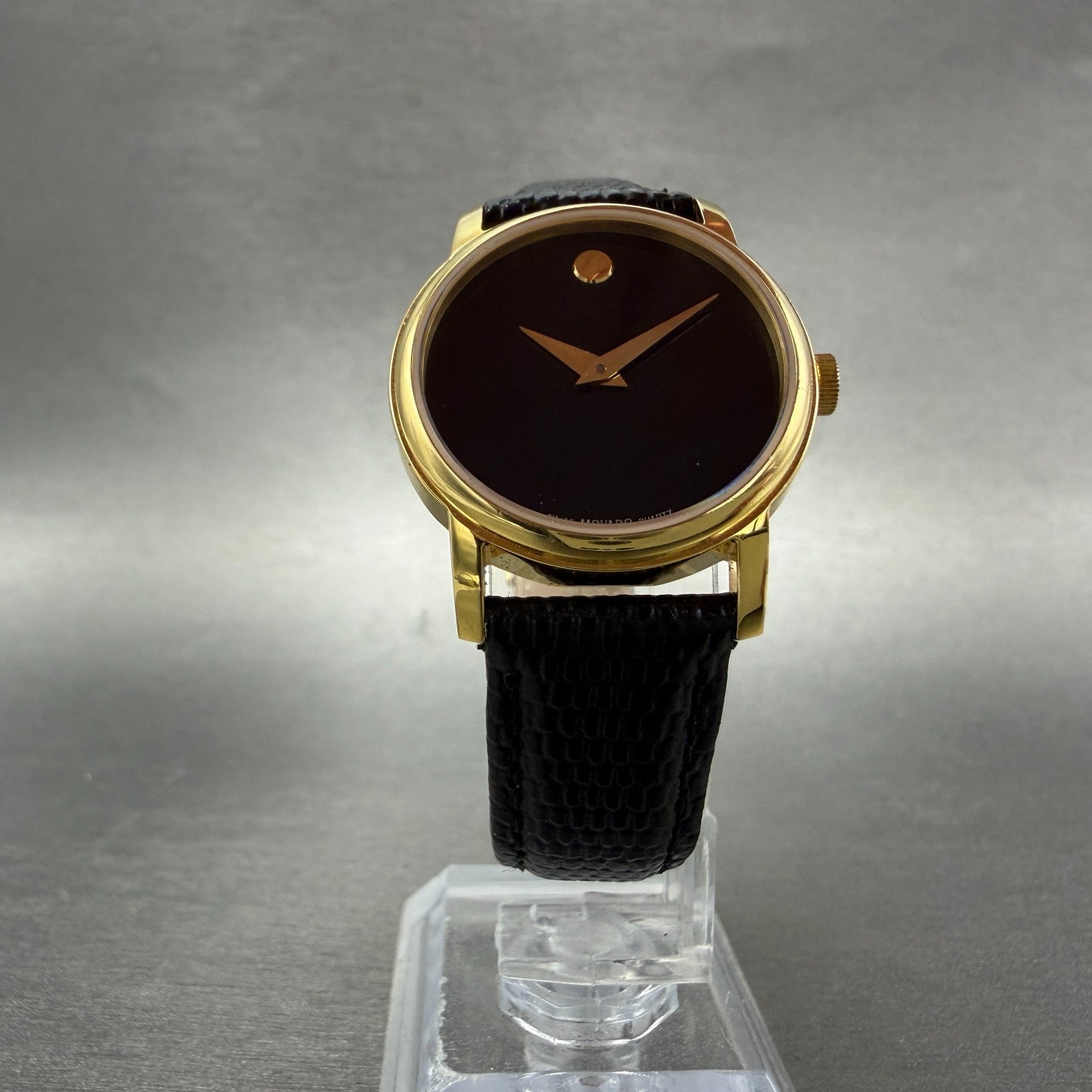 Movado Muesem Watch Women 27mm Black Dial Gold Tone Round 2100006 New Battery5