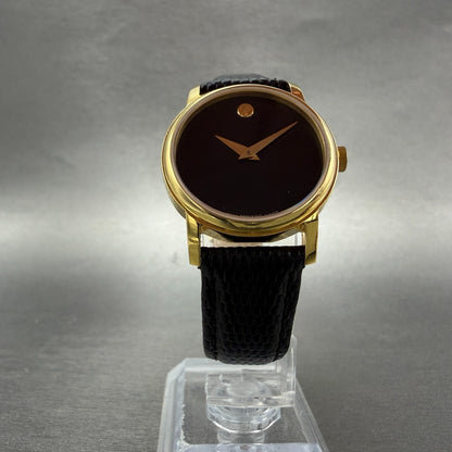 Movado Muesem Watch Women 27mm Black Dial Gold Tone Round 2100006 New Battery5