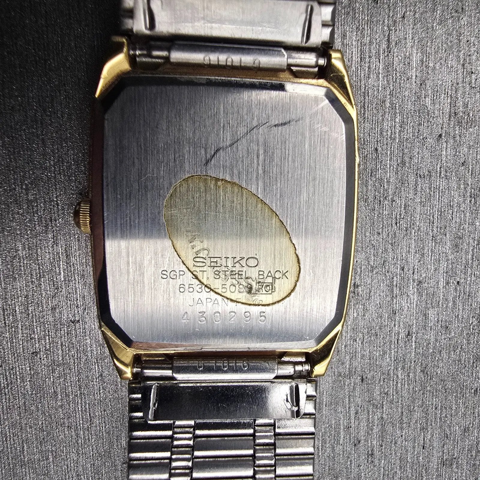 Seiko Watch Men 26mm Gold Dial Gold Tone Rectangle 6530-5089 New Battery Vintage10