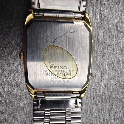 Seiko Watch Men 26mm Gold Dial Gold Tone Rectangle 6530-5089 New Battery Vintage10