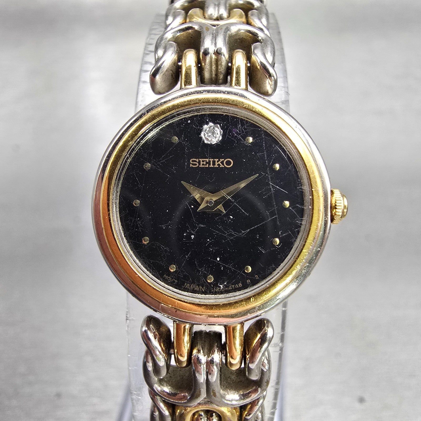 Seiko Watch Woman 20mm Black Dial Two Tone Round 1N00-1D99 New Battery Vintage0