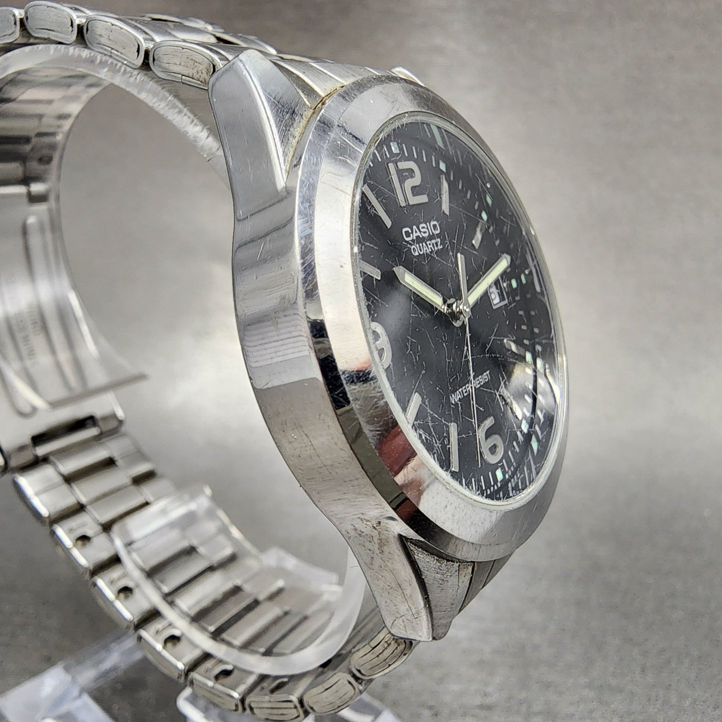 Casio Watch Men 37mm Black Dial Silver Tone Date Round MTP1215 New Battery3