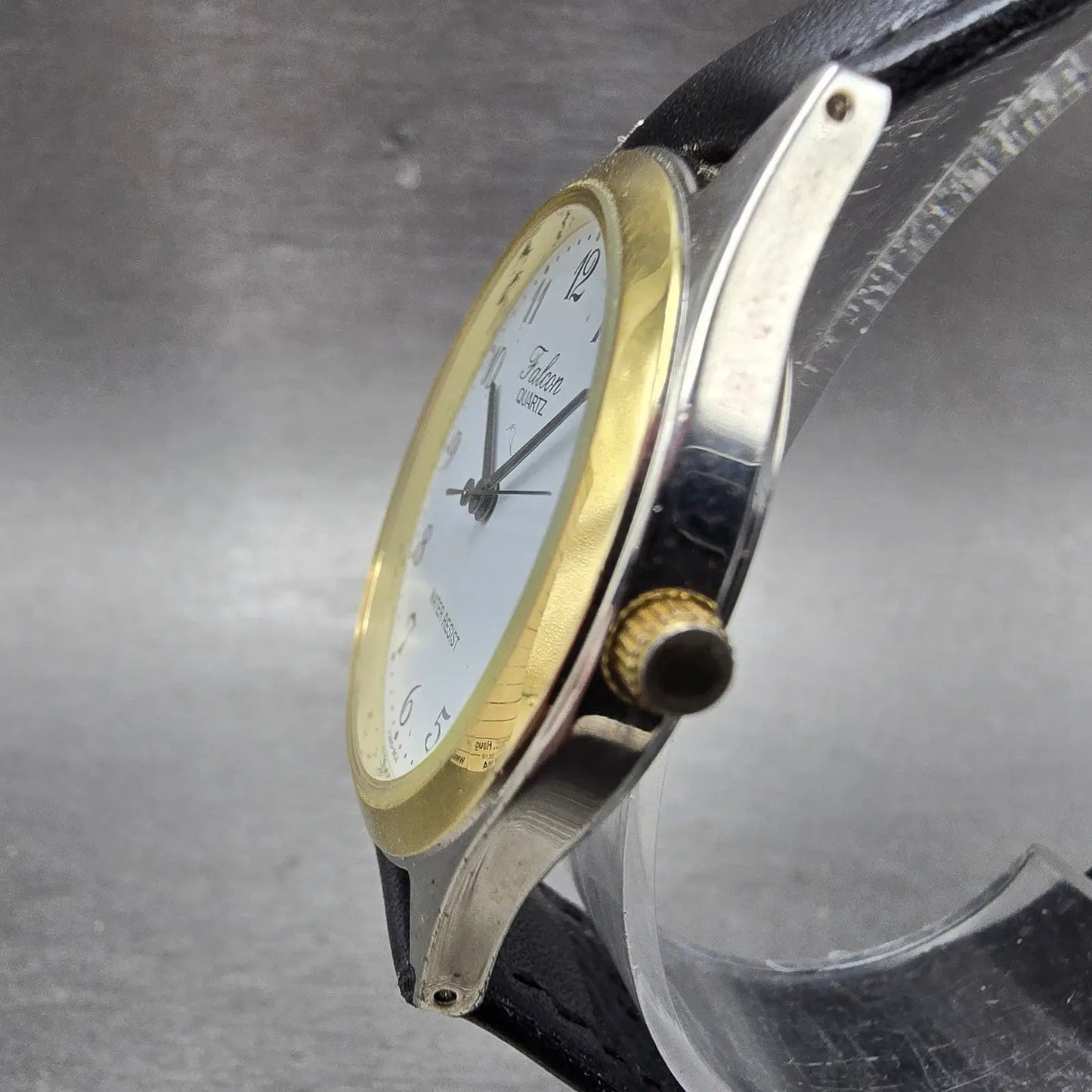 Citizen Q&Q Falcon Watch Men 34mm White Dial Two Tone Round Leather New Battery2