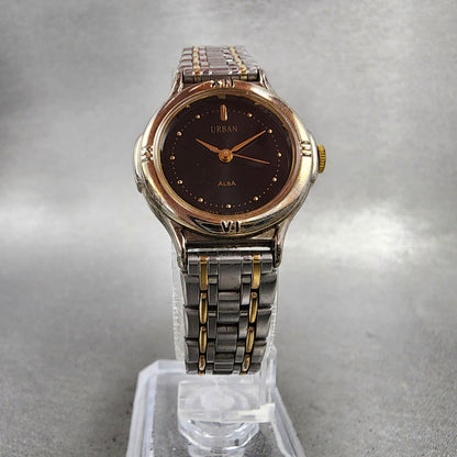Seiko ALBA Urban Watch Women 25mm Black Dial Two Tone Round V7016C30 New Batt5