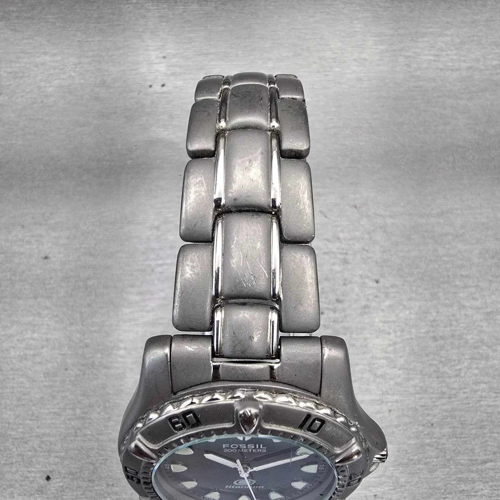 Fossil Dive Watch Men 40mm Blue Dial Gray Tone Titanium Round TI-5013 New Batt4