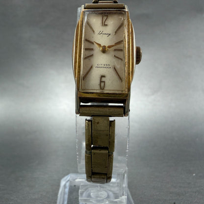 Citizen Honey Watch Women 17mm Cream Dial Gold Tone Rectangle Manual Wind Runs5