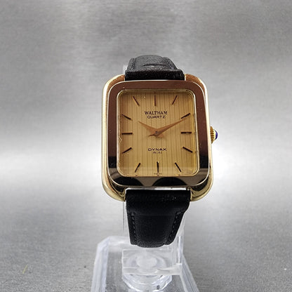 Waltham Oynax Mini Tank Watch Women 23mm Gold Dial Gold Tone Rectangle New Batt5