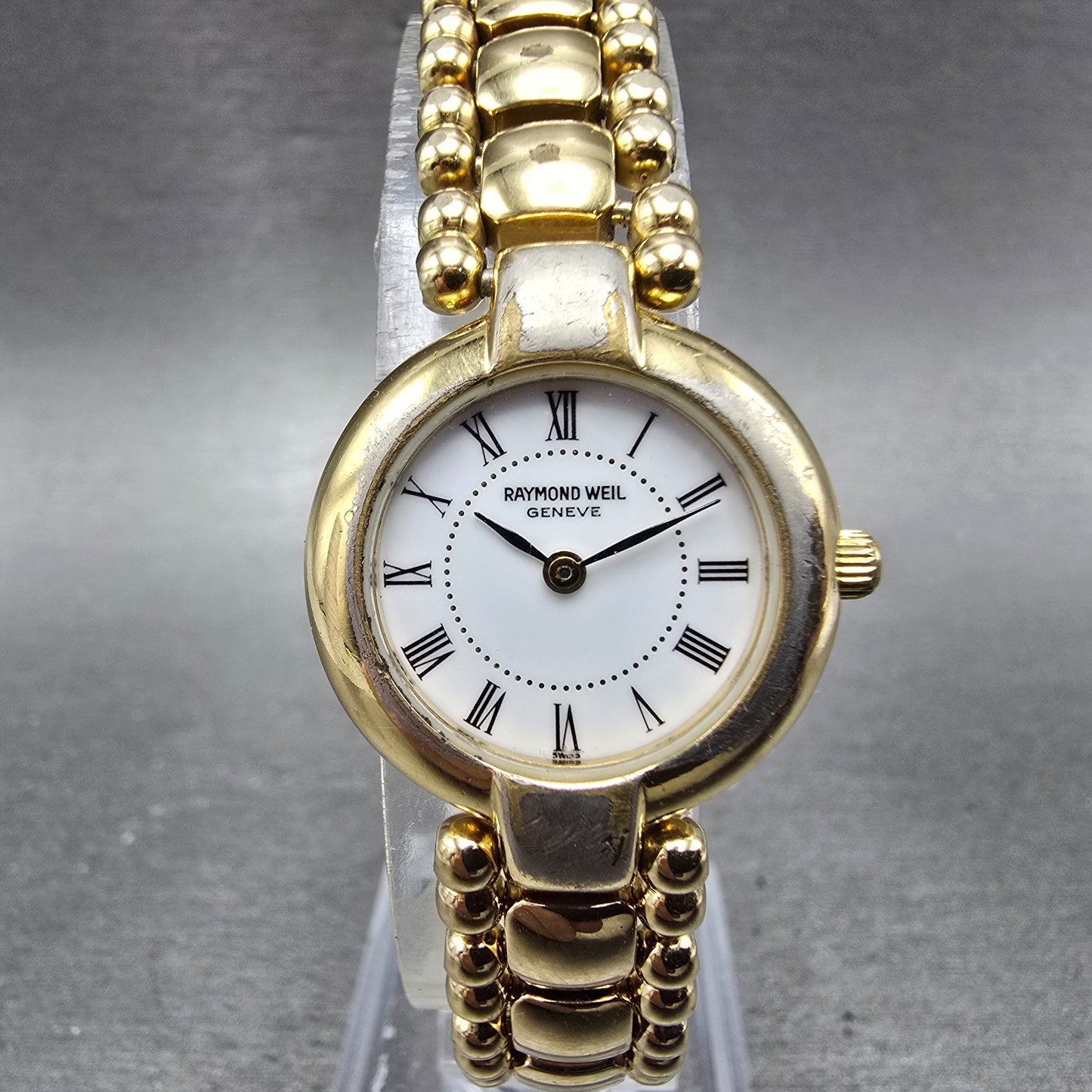Raymond Weil Watch Women 23mm White Dial Gold Plated Round 5839 New Battery0