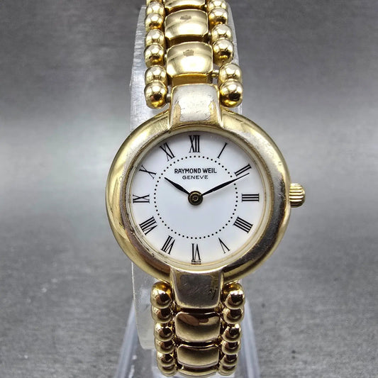 Raymond Weil Watch Women 23mm White Dial Gold Plated Round 5839 New Battery0