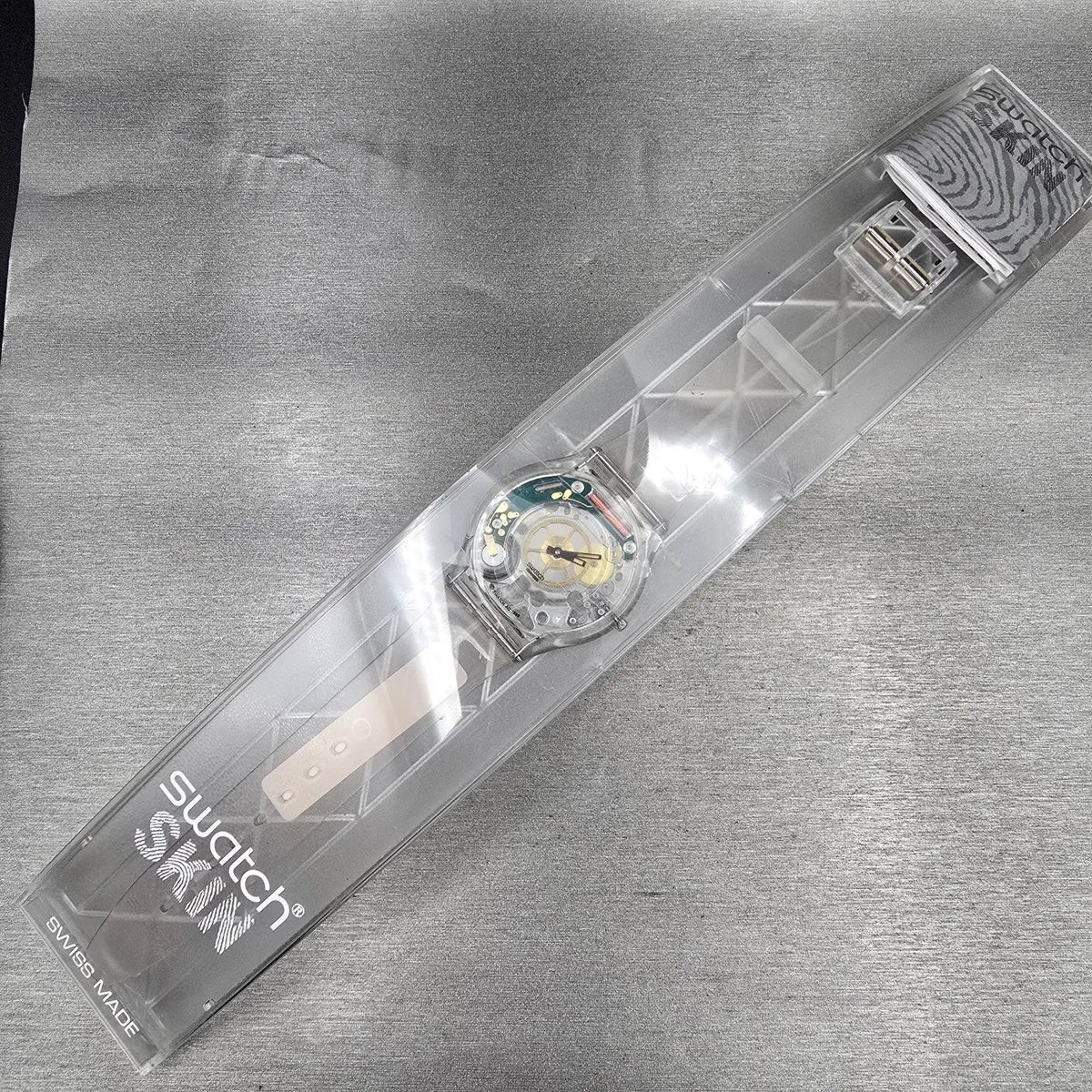 Swatch Jelly Skin Watch Men 34mm Skeleton Dial Clear Case SFK100 New Battery NOS15