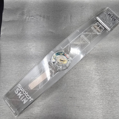 Swatch Jelly Skin Watch Men 34mm Skeleton Dial Clear Case SFK100 New Battery NOS15