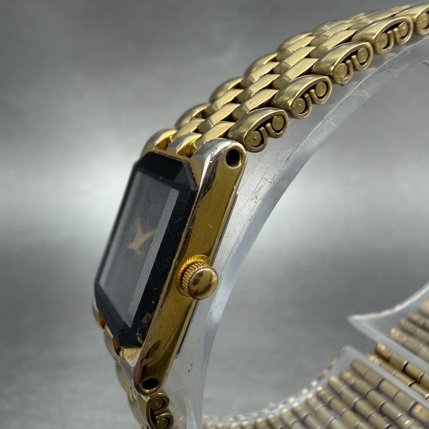 Citizen CQ Elegance Tank Watch Women 15mm Black Dial Gold Tone New Battery VTG2