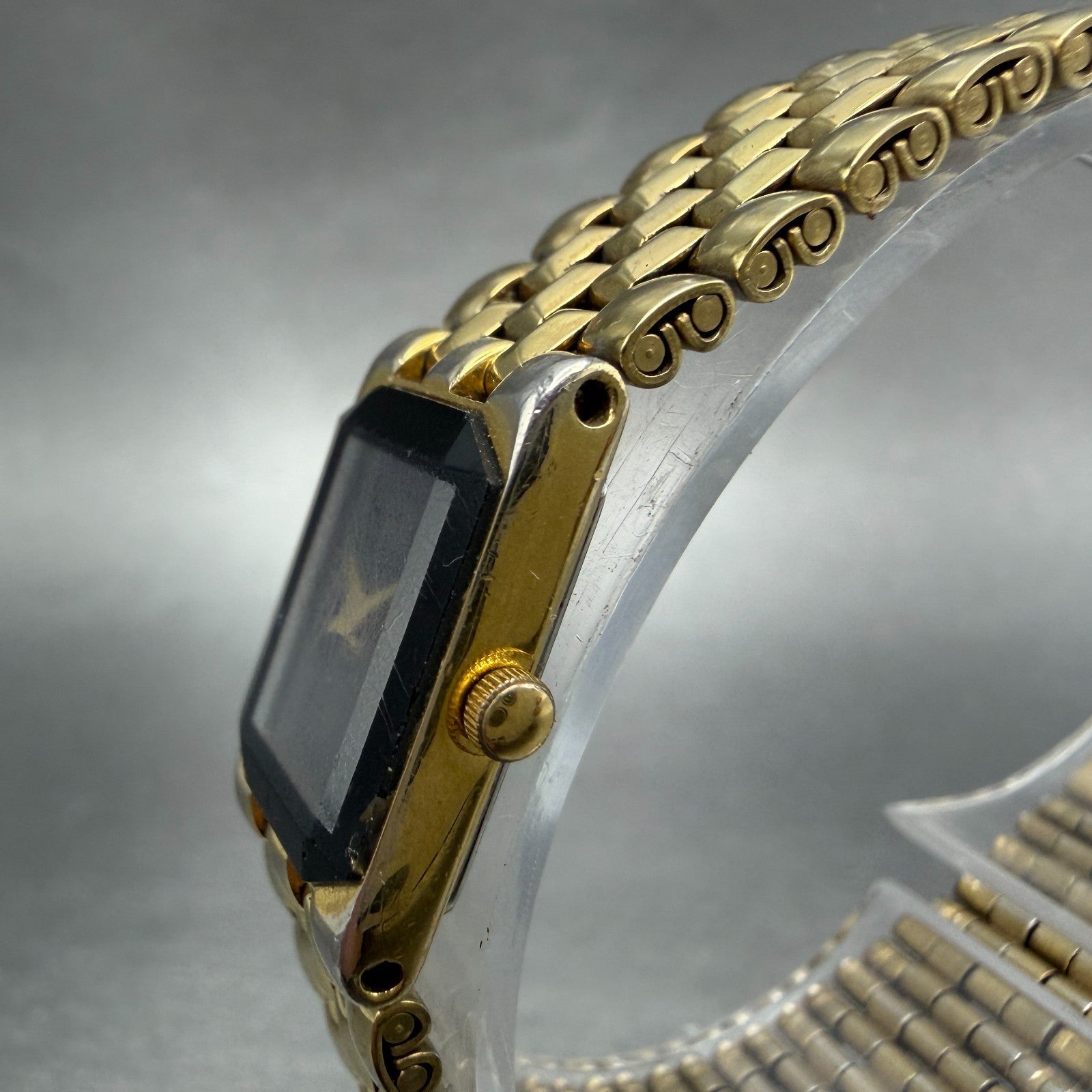 Citizen CQ Elegance Tank Watch Women 15mm Black Dial Gold Tone New Battery VTG2