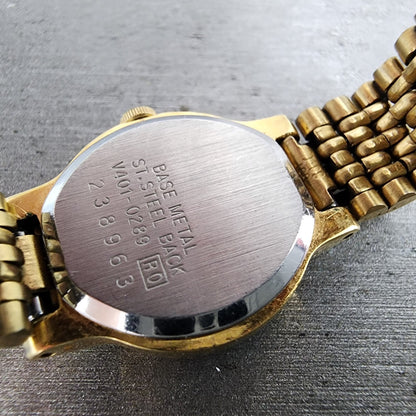 Seiko Watch Women 19mm White Dial Gold Tone Round V401-0289 New Battery