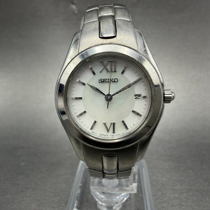 Seiko Watch Women 26mm MOP Dial Silver Tone Date Round 7N82-0EG0 New Battery0