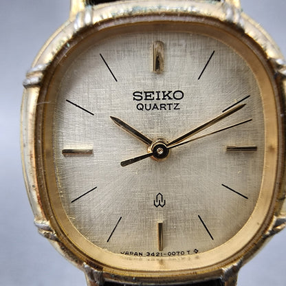Seiko Watch Women 21mm Champagne Dial Gold Tone Rectangle 34215000 New Battery1