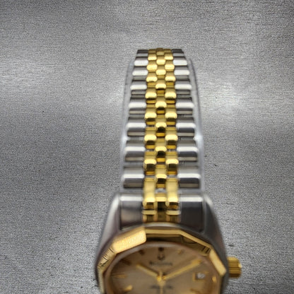 Bulova Marine Star Watch Women 24mm Gold Dial Two Tone Date Round New Battery4