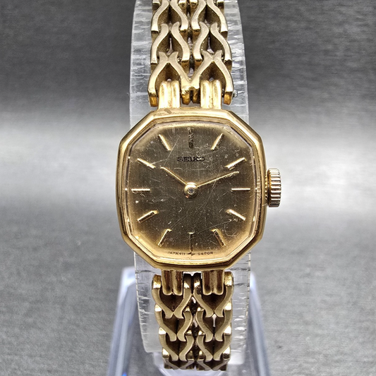 Seiko Watch Women 17mm Gold Dial Gold Tone Octagon 11-5249 Manual Wind Works0