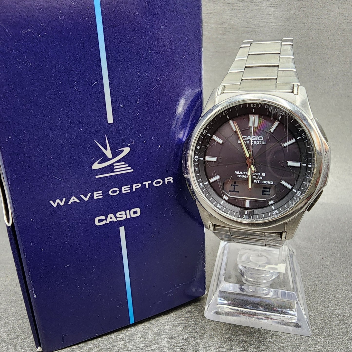 Casio Wave Ceptor  WVAM630 Watch Men 42mm Black Dial Steel Analog Digital Solar0