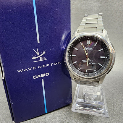 Casio Wave Ceptor  WVAM630 Watch Men 42mm Black Dial Steel Analog Digital Solar0