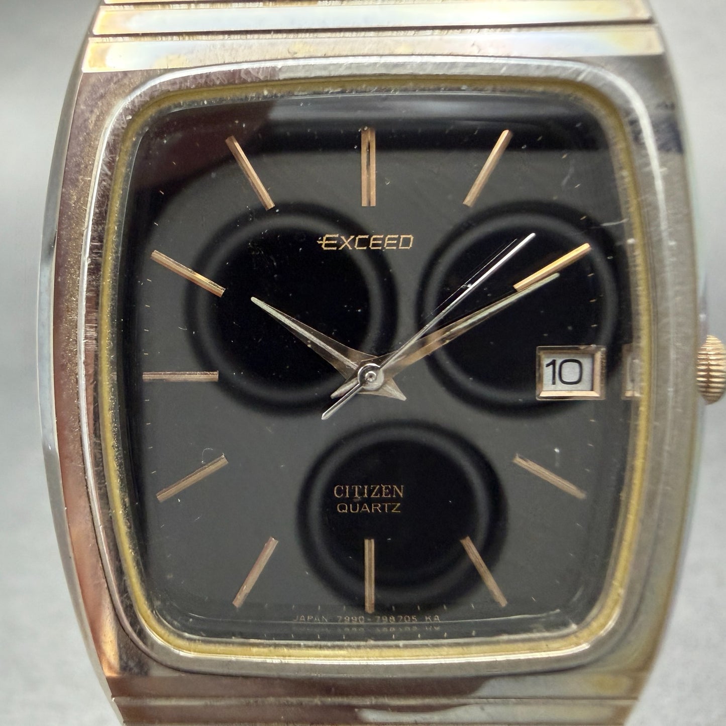 Citizen Exceed Watch Men 31mm Black Dial Gold Tone Date 4-797221 New Battery1