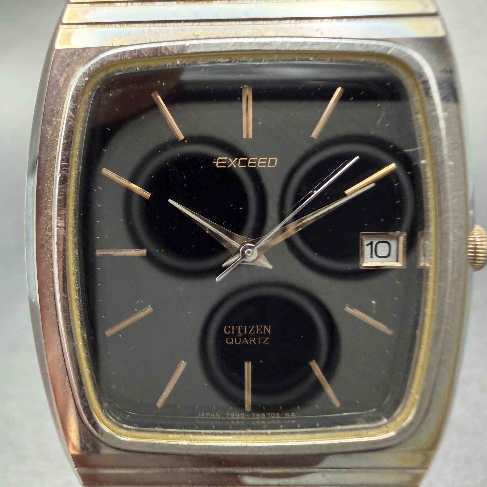Citizen Exceed Watch Men 31mm Black Dial Gold Tone Date 4-797221 New Battery1