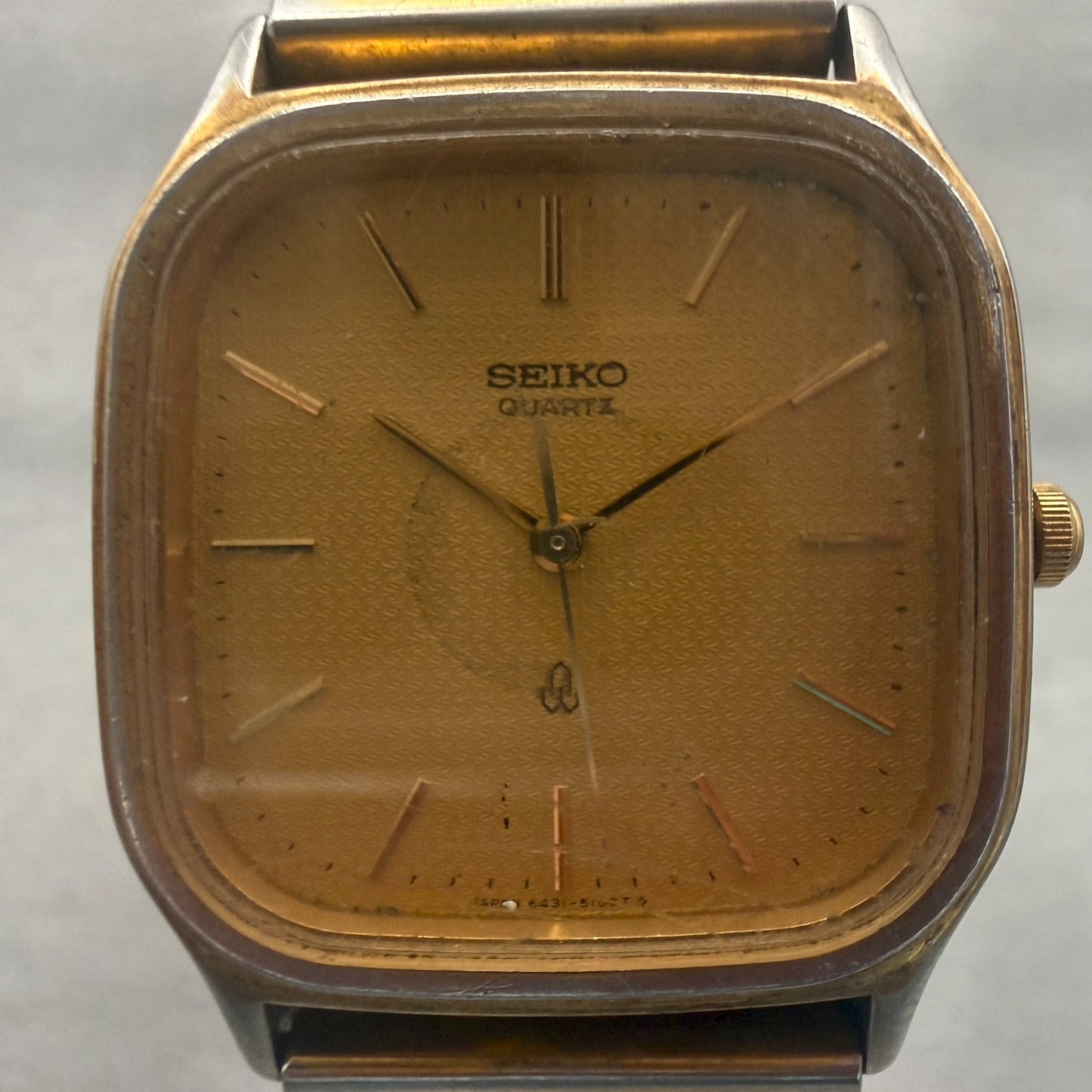 Seiko Watch Men 30mm Gold Dial Gold Tone Rectangle 6431-5050 New Battery1