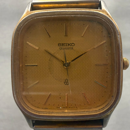 Seiko Watch Men 30mm Gold Dial Gold Tone Rectangle 6431-5050 New Battery1